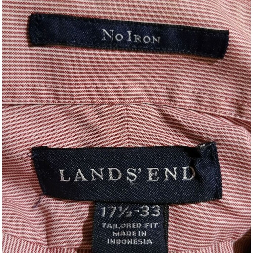 Lands End No Iron Long Sleeve Shirt Tailored Fit 17.5 / 33 Red & White Pinstripe - Picture 4 of 4